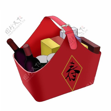 手绘春节礼品篮子红酒篮多样礼品盒