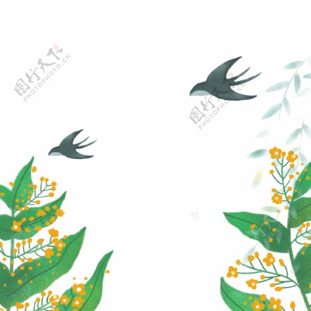 春天植物与燕子图案