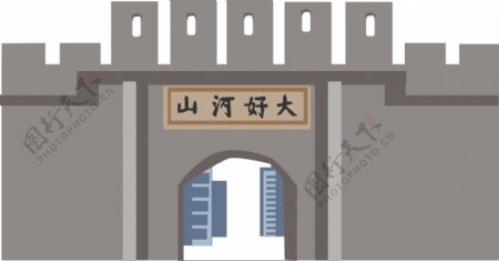 手绘地标性建筑河北张家口大境门插画