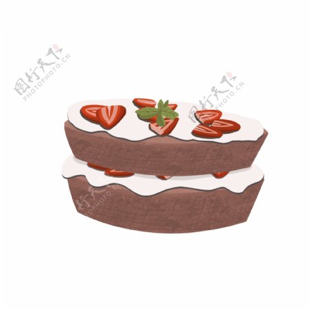 双层草莓蛋糕手绘素材