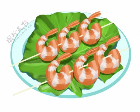 手绘海鲜虾肉插画