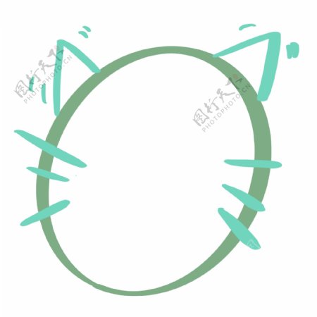 绿色猫手绘圆对话框元素