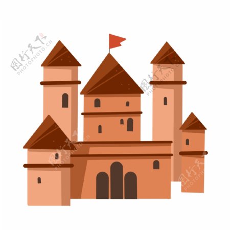 橙色城堡装饰插画