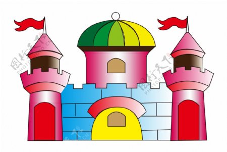 可爱的彩色城堡插画