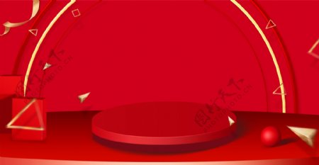 双十二展台球体简约红色banner海报