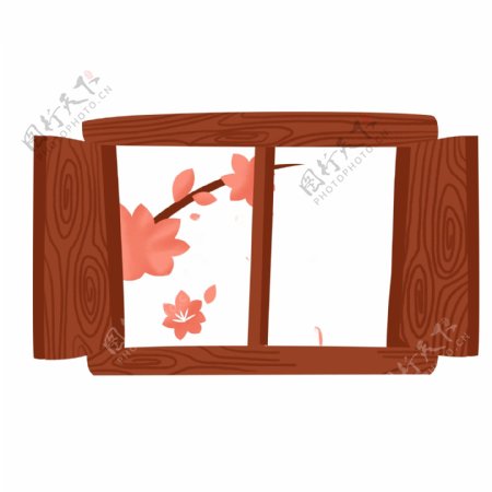 卡通木质窗户免抠图