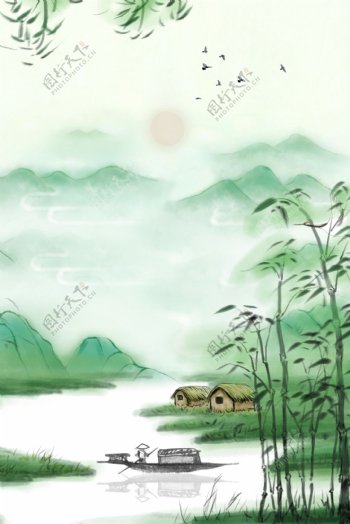 彩色中国风山水风景海报