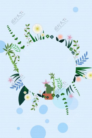 圆形蓝色花卉植物边框电商淘宝背景5背景
