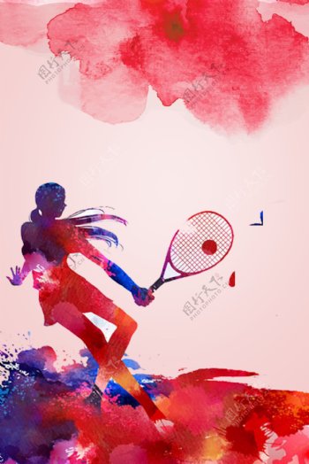 泼墨打羽毛球网球女孩广告背景
