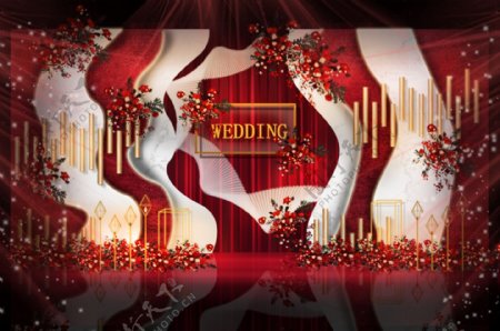 现代红色大理石时尚婚礼仪式区