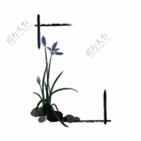 中国风古风水墨方形矩形兰花花卉边框