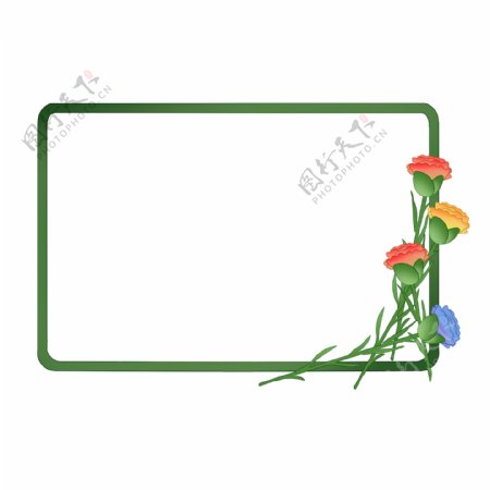 康乃馨春天植物边框绿色剪纸风格PNG素材