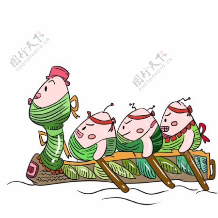 端午节创意卡通可爱手绘插画风粽子船龙舟粽