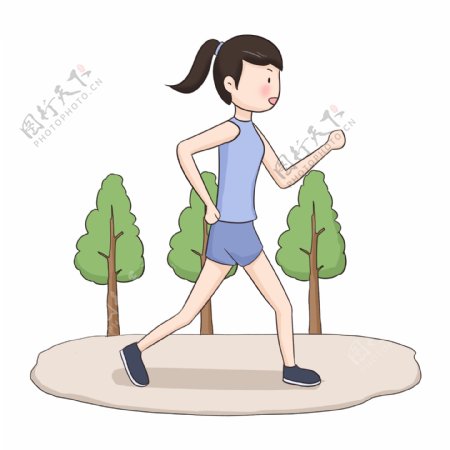健身运动的女孩手绘插画
