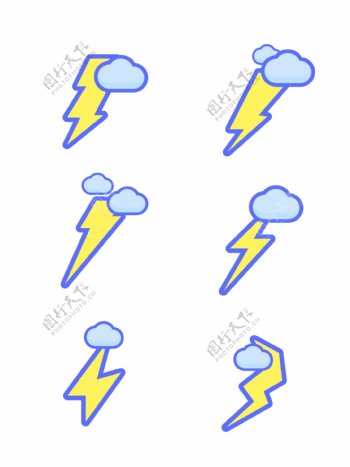 闪电标签卡通乌云简约矢量图标符号可商用