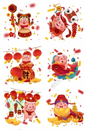 卡通猪年大吉2019新年红色喜庆猪