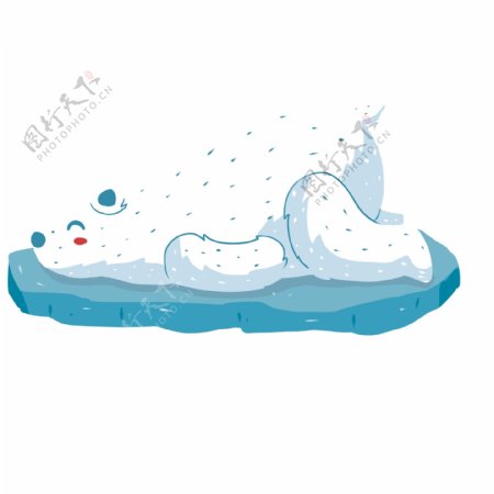 蓝色浮冰上的白色卡通北极熊