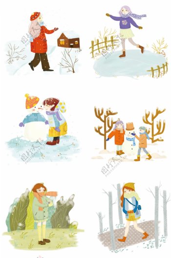 冬季冬天节气冬装卡通插画合集