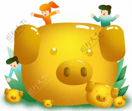 猪年2019金猪插画