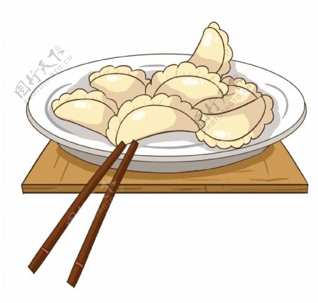 手绘一盘美食大馅饺子插画
