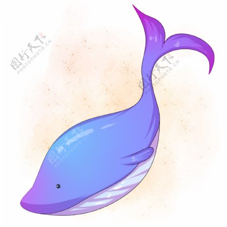 卡通手绘蓝色鲸鱼游泳插画