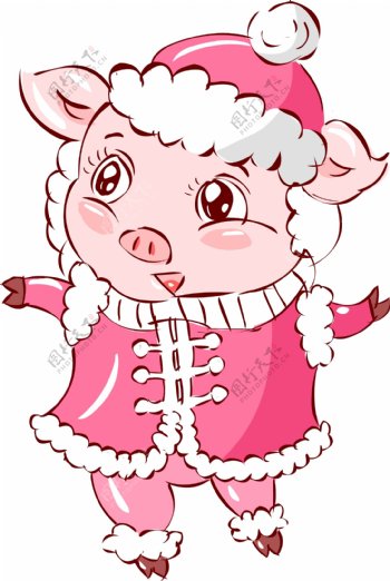 2019猪年新年粉红手绘卡通吉祥猪猪