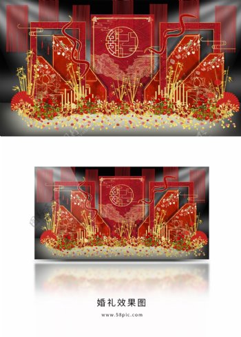 红色中式婚礼效果图设计