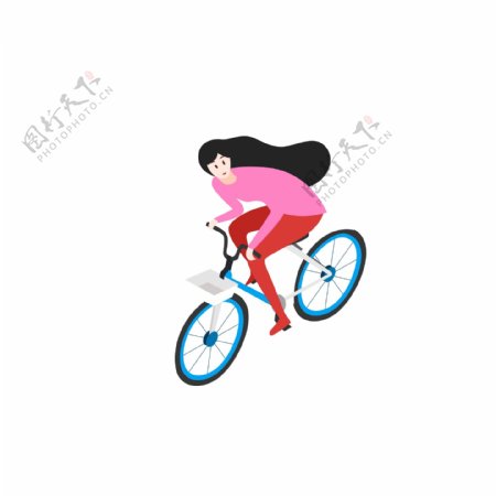 卡通女孩骑自行车元素设计