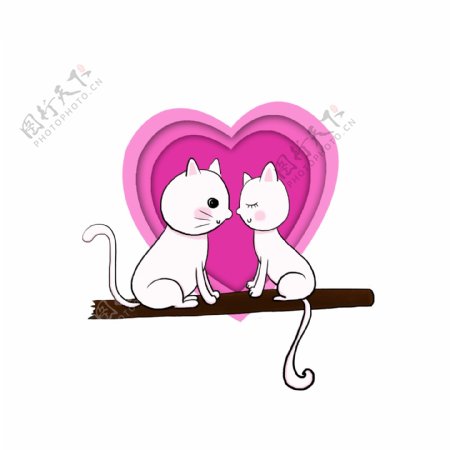 手绘卡通可爱猫咪爱情装饰素材