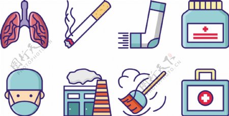 吸烟有害健康卡通图案元素