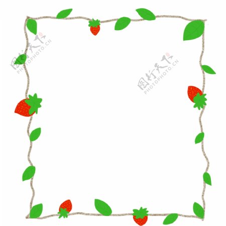 绿色清新植物叶子草莓边框元素