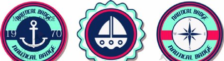 圆形航海徽章指南针帆船