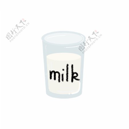 手绘简约浅蓝色牛奶玻璃杯装在杯子里的牛奶