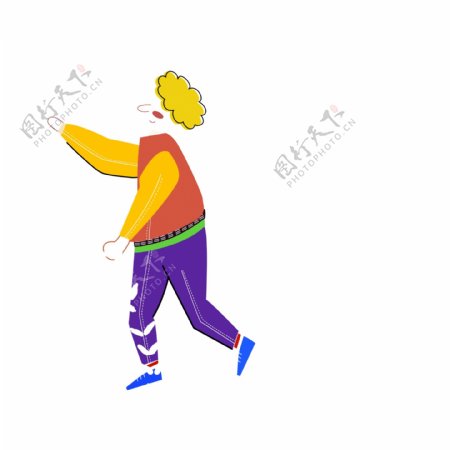 彩色卡通一个走路的男孩