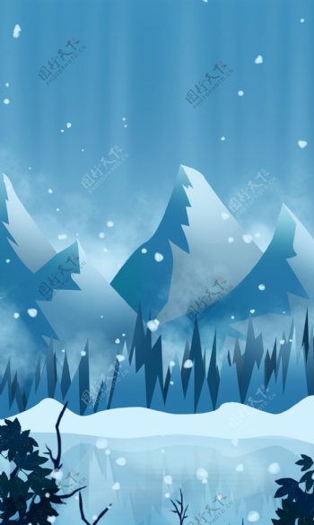 唯美冬至节气雪山雪景背景设计