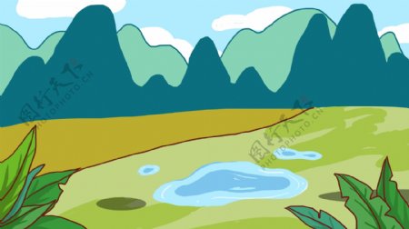 泼水节植物风景插画背景
