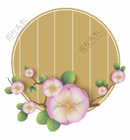 粉色樱花圆形文本框