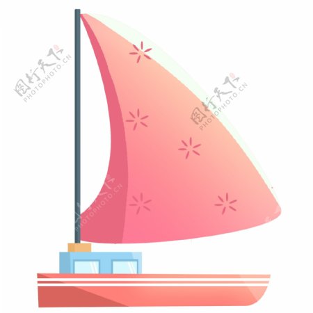 红色卡通帆船
