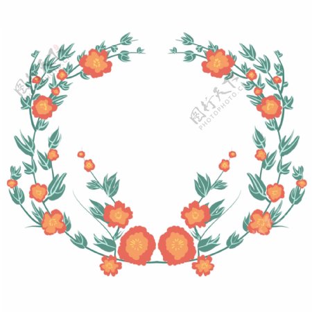 橙色小花花环插画