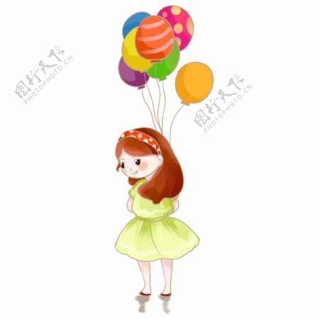 六一儿童节可爱小女孩背气球