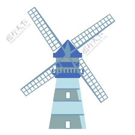 蓝色风车和建筑插图