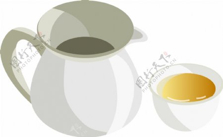 茶壶茶杯和茶水插图