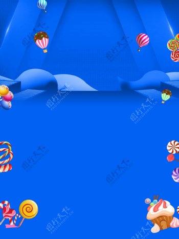 蓝色夏季冰鸿淇淋棒棒糖背景