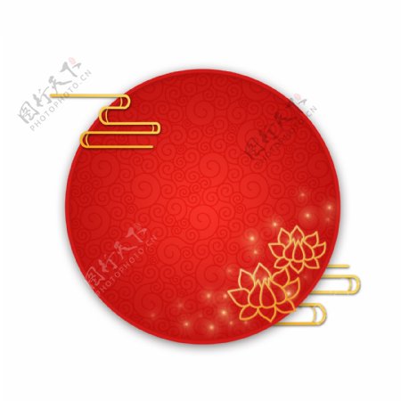 圆形红色荷花春节喜庆中国风边框