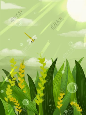 手绘夏季绿色禾苗背景设计