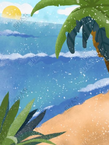 手绘夏季海滩椰树背景设计