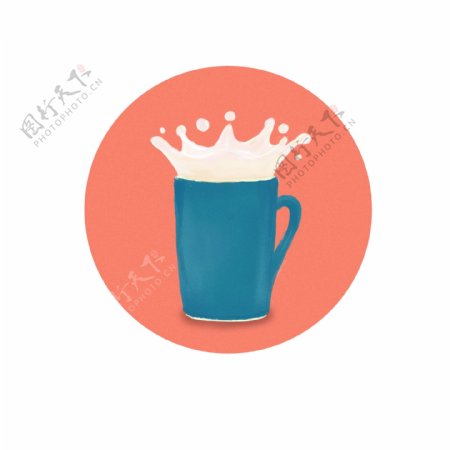 蓝色陶瓷杯子飞溅牛奶卡通可爱插画元素