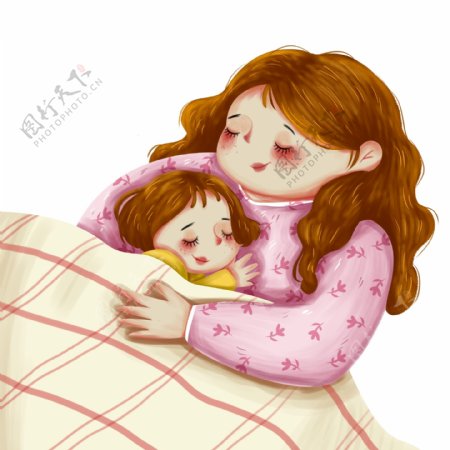 彩绘温馨母亲节睡觉的母女