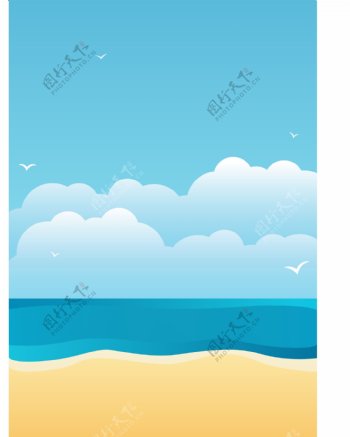 背景蓝天白云矢量海滩元素