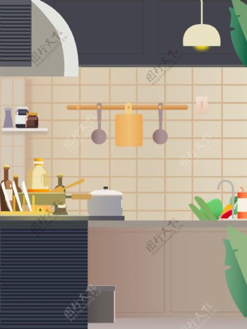 现代生活厨房手绘背景